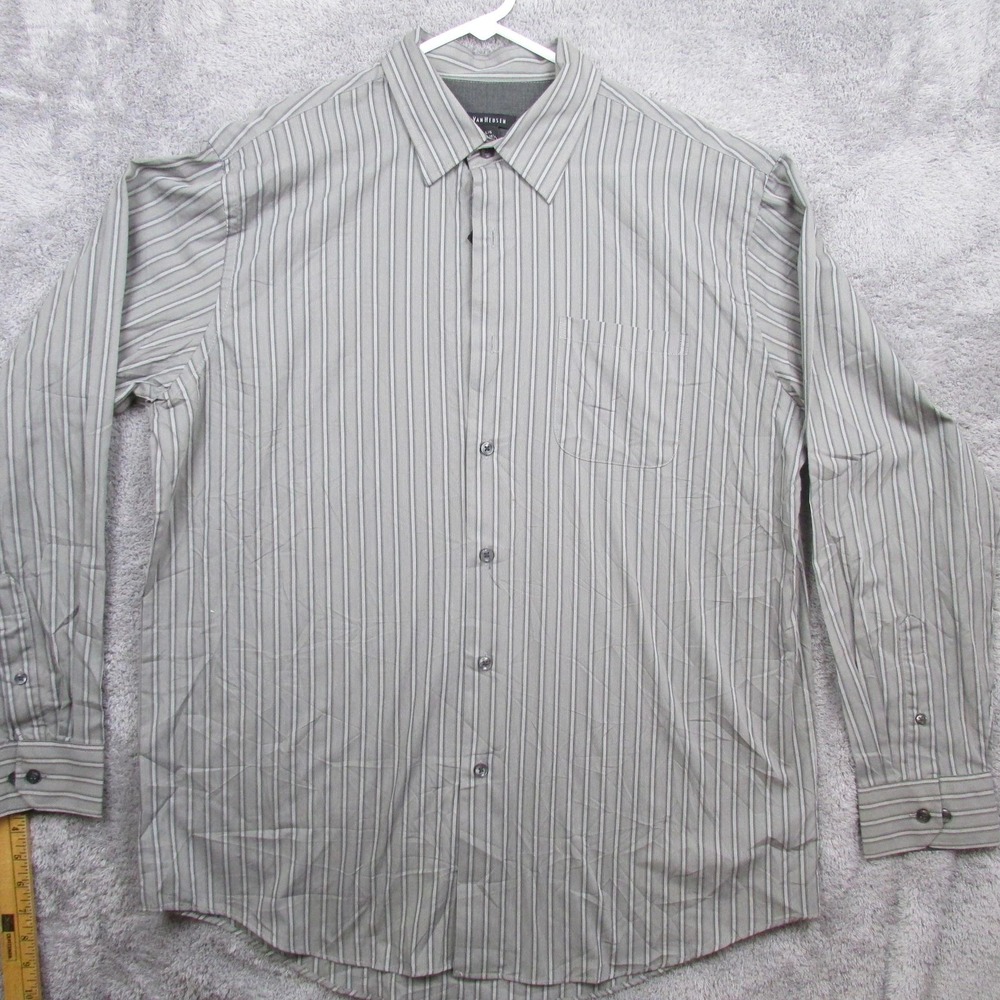 Van Heusen Dress Shirt Mens Large 16-16.5 Gray Stripe Button‎ Front Long Sleeve